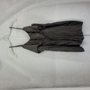 GLAM Army Green Ruffled Silky Spaghetti Strap Drawstring Waist Shortall Romper